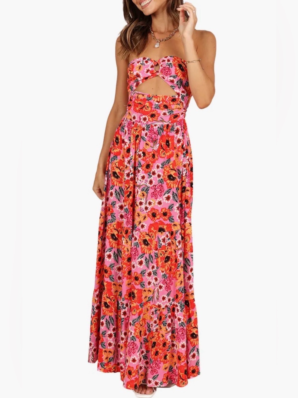 Petal & Pup Sarai Floral Cutout Strapless Ring-Detail Maxi Dress,Size 6 - Picture 10 of 13